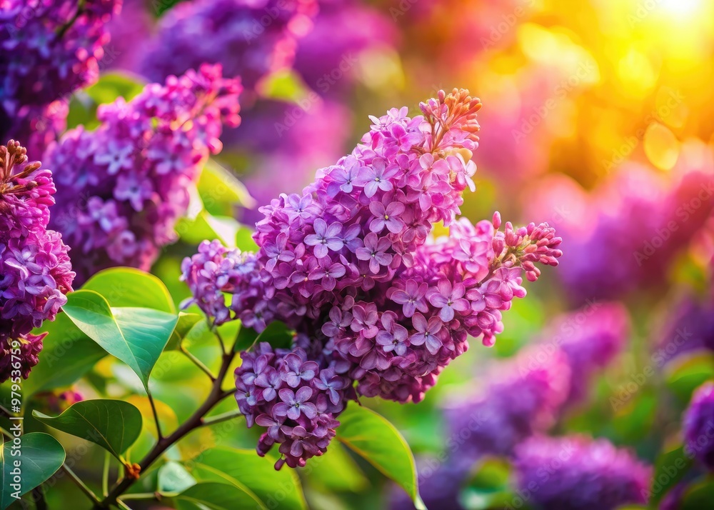 Vibrant lilac blooms burst forth from a whimsical bush, exuding joy and playfulness through bright colors and intentional blur. Vibrant lilac blooms burst forth from a whimsical bush, exuding joy and playfulness through bright colors and intentional blur.