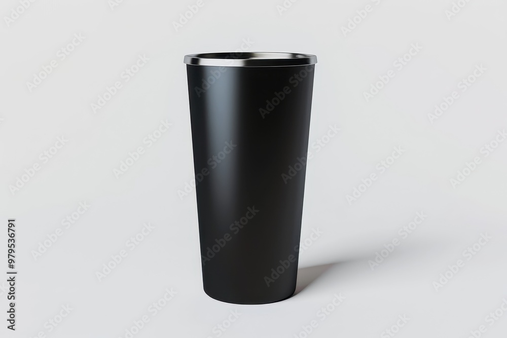 Black steel tumbler on white background