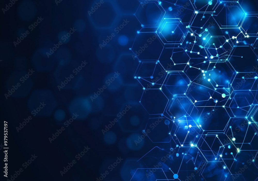 A blue background with a pattern of hexagons and dots. A blue background with a pattern of hexagons and dots.