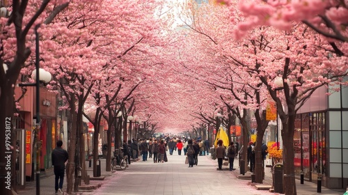 Cherry Blossom Street in Japan