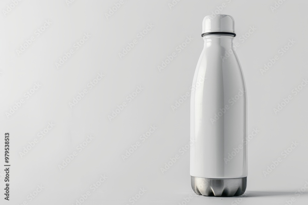 Empty white thermos bottle on white background Perfect for water or juice ideal for sports Empty white thermos bottle on white background Perfect for water or juice ideal for sports
