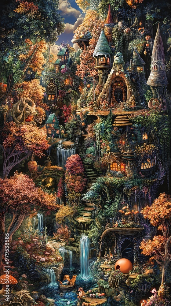 Fototapeta premium An imaginative high-angle perspective of an enchanted forest