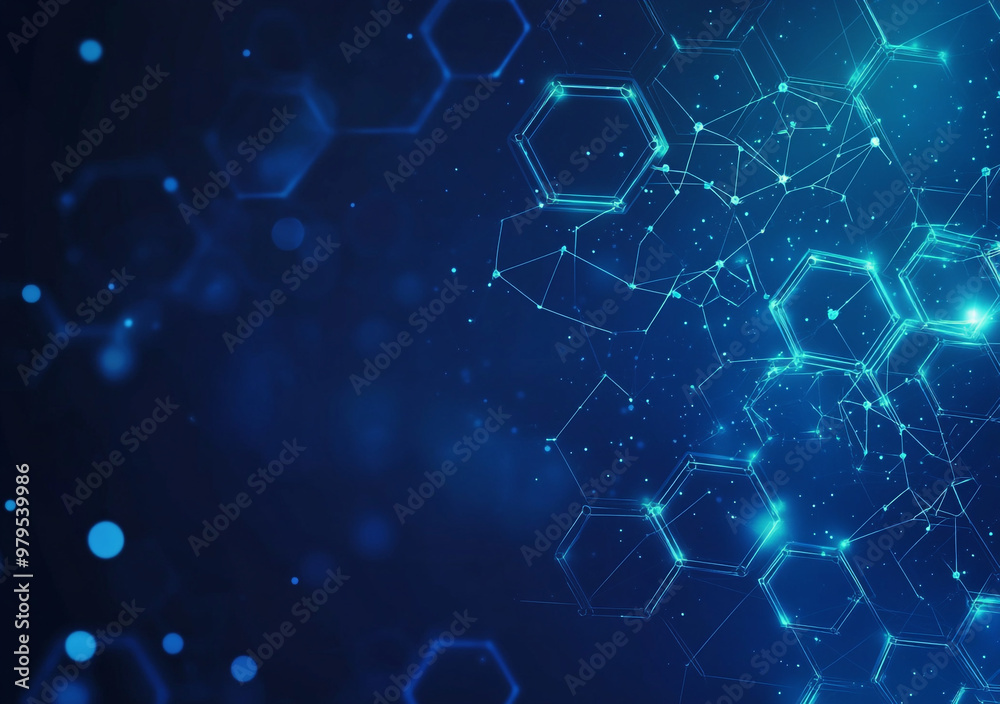 A blue background with a pattern of hexagons and dots. A blue background with a pattern of hexagons and dots.