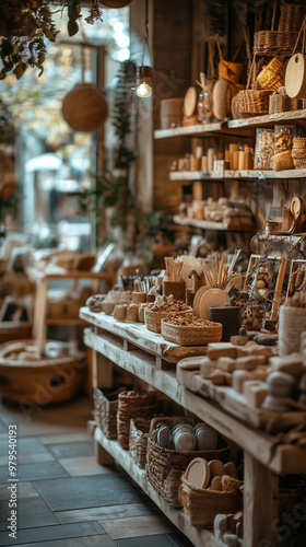 Wooden display stand at a market filled with handmade