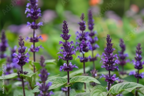 Salvia divinorum plants with purple blossoms in the garden photo