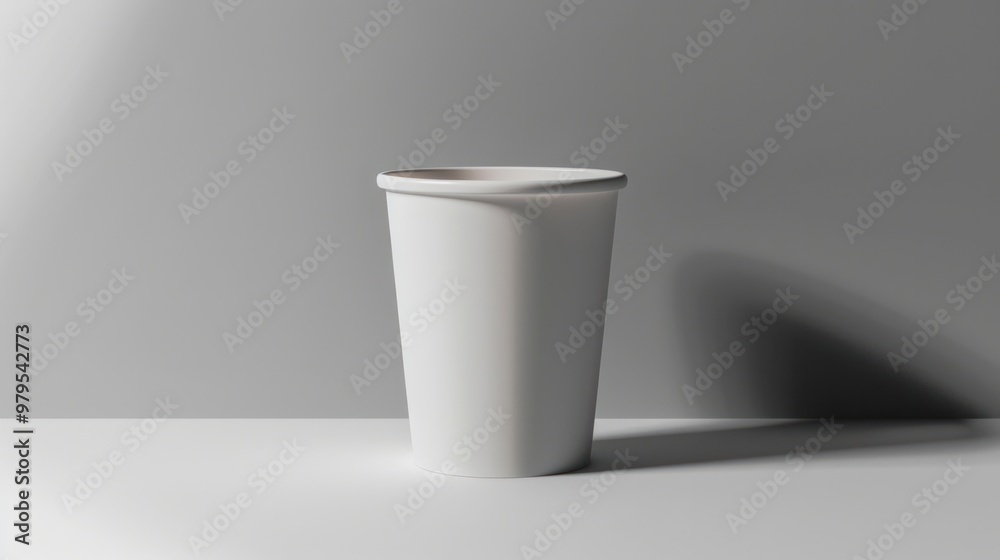 A high-resolution mockup of a blank white paper cup with a subtle shadow, perfect for showcasing branding or designs.