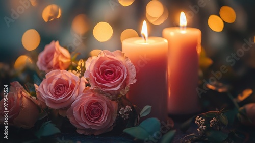 Flickering candles and delicate roses set the stage for a romantic evening, with their soft light creating a dreamy ambiance.