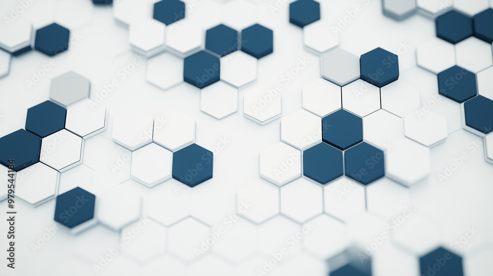 A blue and white background with a lot of hexagons and dots