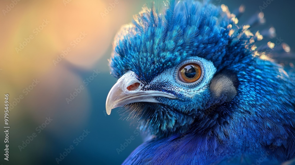 A detailed shot of a blue bird's head against a softly blurred background A detailed shot of a blue bird's head against a softly blurred background