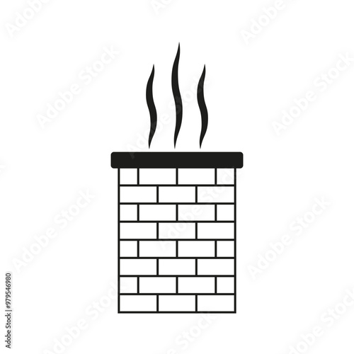 Chimney illustration. Brick texture detail. Simple smoke icon. Vector outline.