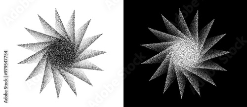 Abstract art background with dots. Stipple effect with chaotic noise. Black shape on a white background and the same white shape on the black side.