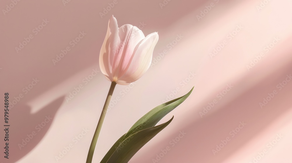 tulip bathed in soft, natural light, casting a subtle shadow that accentuates its delicate form.