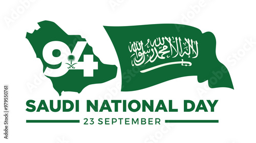 94 Years Saudi Arabia National Day. Arabic Translation: Saudi National Day. 23rd September. Banner Design. Vector Illustration.