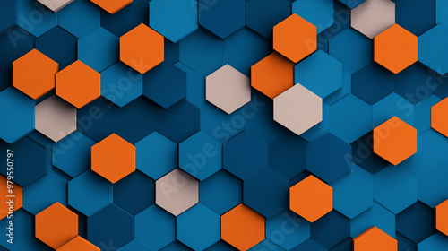 A colorful background with blue, orange, and green hexagons