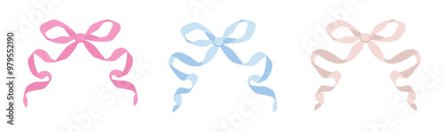 Simple hand drawn colorful ribbon bow collection. Bowknot for decoration, big set of bowtie. Large retro handdrawn ribbon illustration set. Set of various cartoon bow knots, gift ribbons. Multicolored