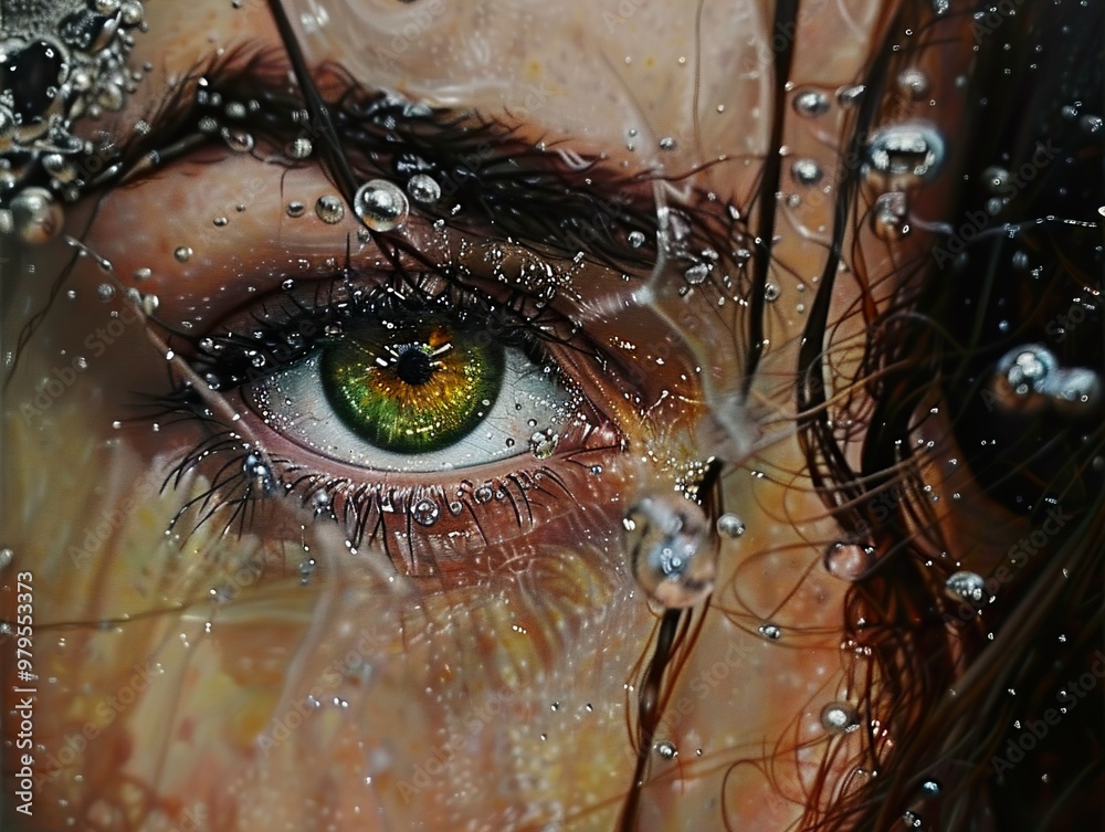 Close Up Portrait of a Woman's Eye with Water Drops Close Up Portrait of a Woman's Eye with Water Drops