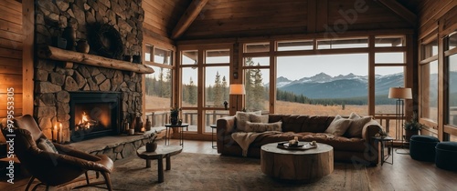 cozy cabin interior aesthetic background