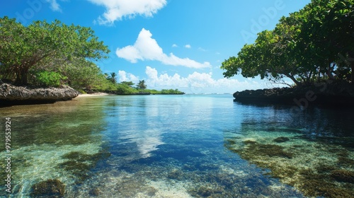 A picturesque lagoon with shallow waters, ideal for snorkeling and exploring marine life. photo