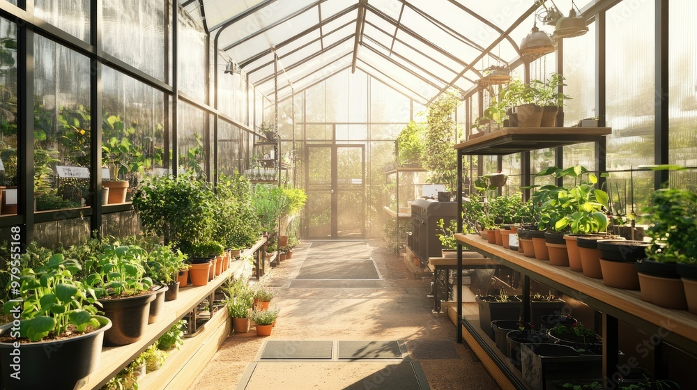 A smart greenhouse equipped with sensors and automated systems for efficient plant care and monitoring. A smart greenhouse equipped with sensors and automated systems for efficient plant care and monitoring.