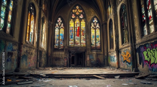 Abandoned Gothic Cathedral: A Forgotten Sanctuary of Stained Glass Beauty