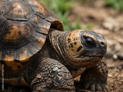 Close-up of a tortoise in its natural habitat.