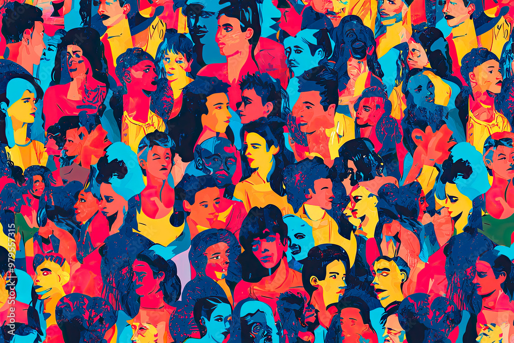 Colorful abstract art seamless pattern set. Multi-ethnic community, big cultural diversity group background illustration in modern collage painting style Colorful abstract art seamless pattern set. Multi-ethnic community, big cultural diversity group background illustration in modern collage painting style