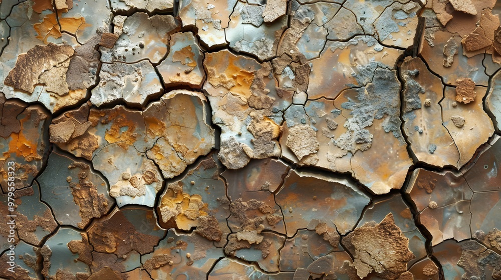 background of cracked paint on a rusty metal surface, close-up - Generated AI background of cracked paint on a rusty metal surface, close-up - Generated AI