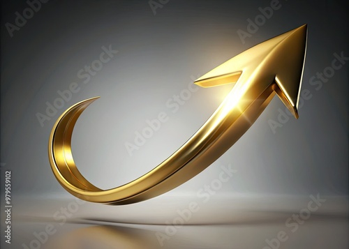 Golden curved arrow swooping upward, surrounded by subtle motion blur, set against a clean gray background, conveying movement, direction, and dynamic energy.
