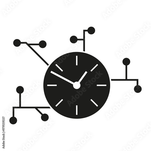 Clock with nodes icon. Technology time symbol. Network and time design. Vector clock concept.