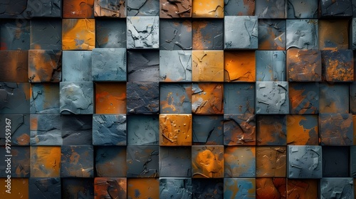 abstract background of blue and orange marble wall with grunge texture - Generated AI