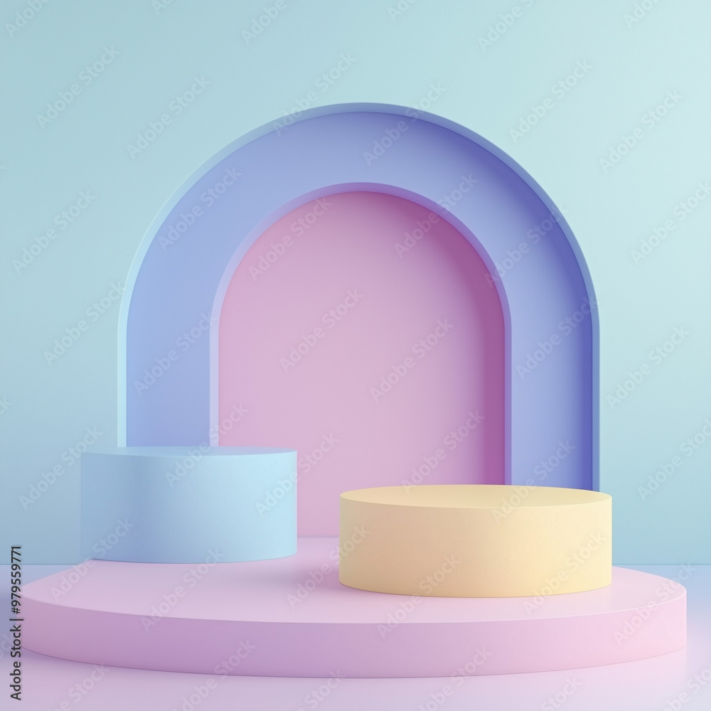 pastel 2 podiums, in frontal focus, with a clean background. pastel 2 podiums, in frontal focus, with a clean background.