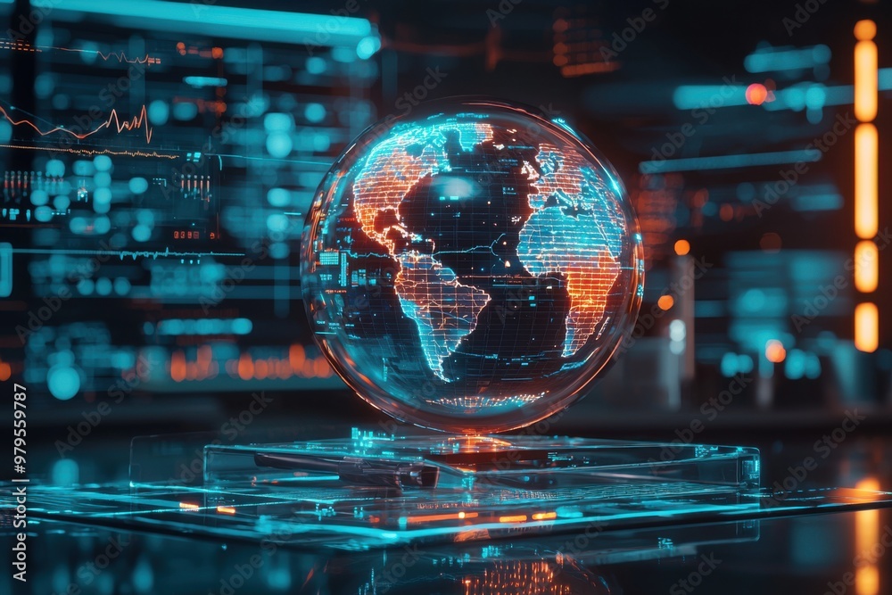 Digital Earth Globe On A Futuristic Display. Digital Earth Globe On A Futuristic Display.