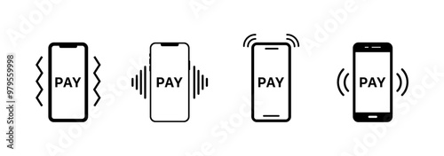 Phone pay set icons. Linear and silhouette style. Vector icons.