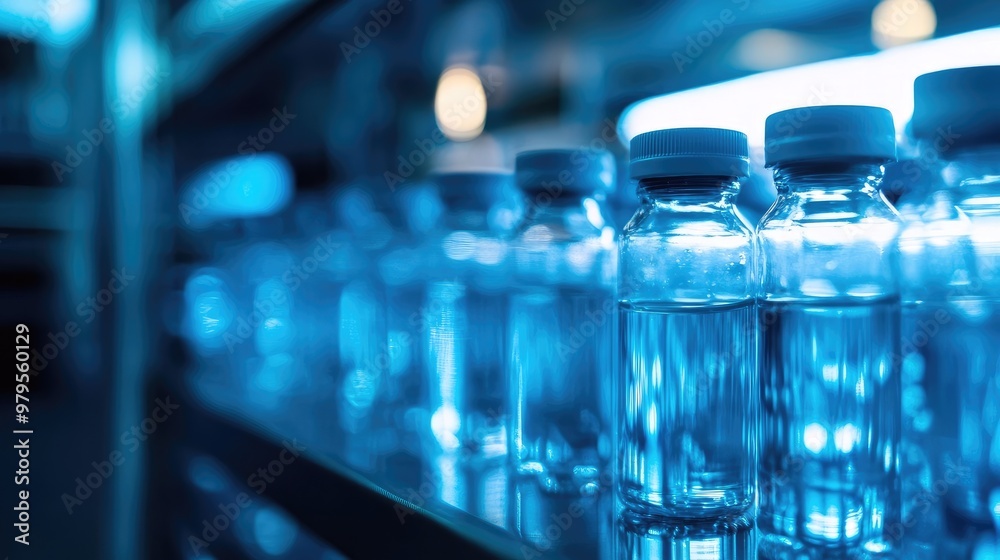 Vials of Medical Products in Cold Storage with Cool Blue Lighting and Blurred Background Vials of Medical Products in Cold Storage with Cool Blue Lighting and Blurred Background