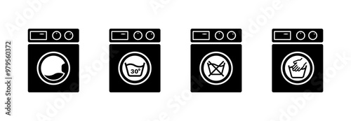 Washing machine set icons. Silhouette style. Vector icons.