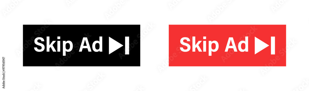 Skip ad icons. Silhouette and flat style. Vector icons. Skip ad icons. Silhouette and flat style. Vector icons.