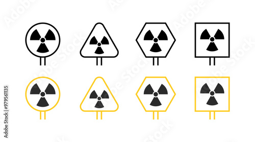 Warning sign set icons. Silhouette, linear and flat style. Vector icons.