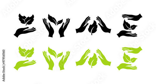 Nature care set icons. Flat and silhouette style. Vector icons.