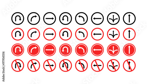 Road sign set icons. Flat and linear style. Vector icons.