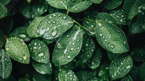 Close-up of raindrops on green leaves in a crop field, symbolizing the importance of natural irrigation.