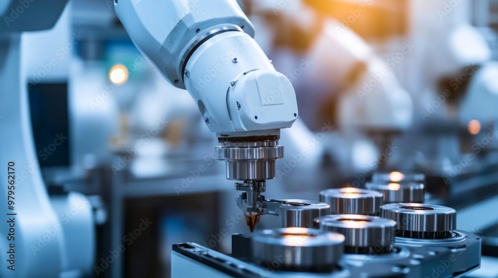 Robotic Assembly Line Manufacturing Complex Mechanical Parts, showcasing advanced automation technology, precision engineering, and efficient production processes in an industrial setting Robotic Assembly Line Manufacturing Complex Mechanical Parts, showcasing advanced automation technology, precision engineering, and efficient production processes in an industrial setting