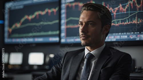 Businessman analyzing stock market data on charts