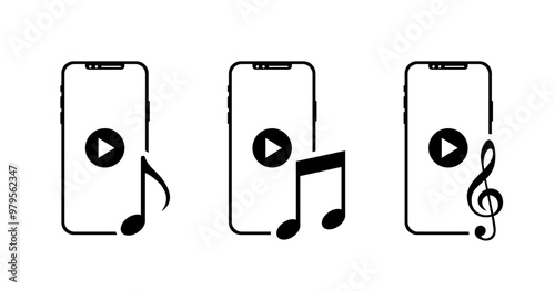 Phone music set icons. Silhouette style. Vector icons.