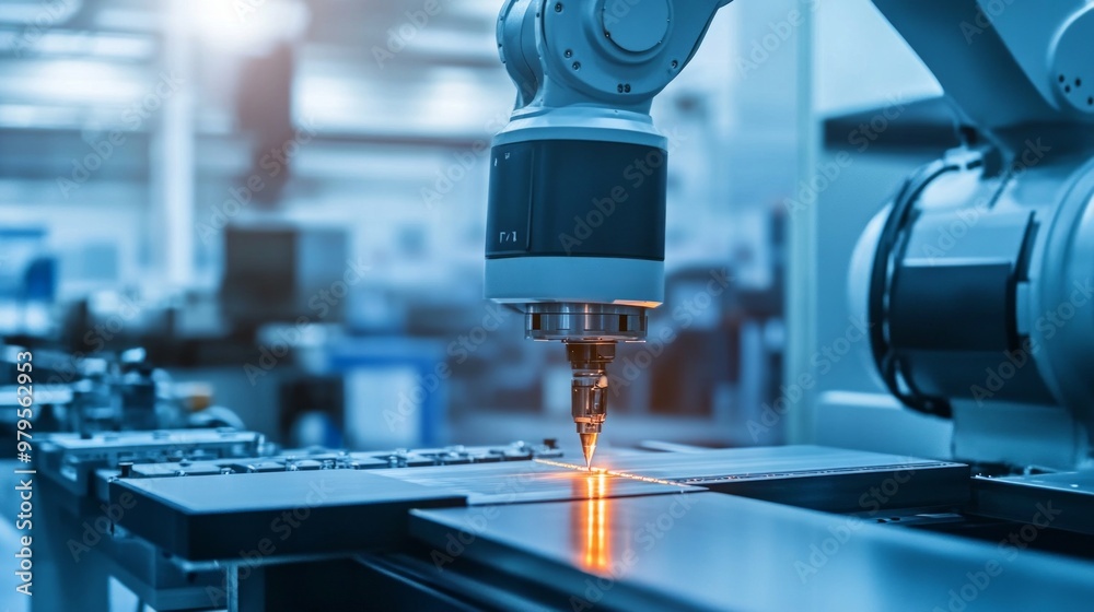 Robotic Precision Cutting in Aircraft Manufacturing, showcasing an advanced machine meticulously shaping metal components for aerospace applications, emphasizing innovation and accuracy. Robotic Precision Cutting in Aircraft Manufacturing, showcasing an advanced machine meticulously shaping metal components for aerospace applications, emphasizing innovation and accuracy.