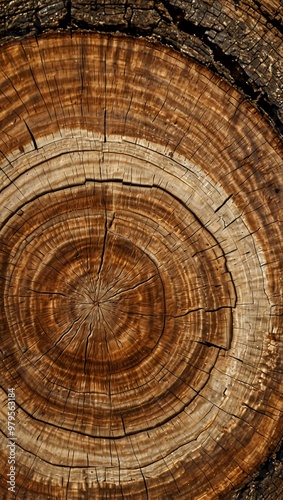 Close-up of tree rings on a cut log, showing growth patterns in intricate detail.