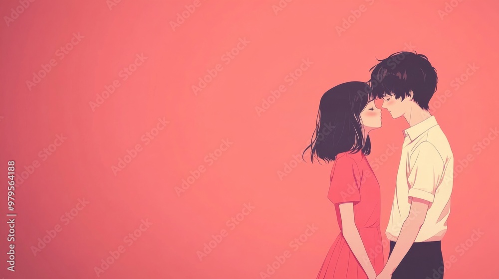 Anime-Style Boy and Girl Expressing Love for Each Other: Romantic and Cute Illustration Anime-Style Boy and Girl Expressing Love for Each Other: Romantic and Cute Illustration