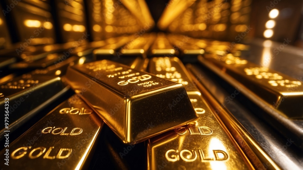 Close up of stacked shiny engraved gold bars Close up of stacked shiny engraved gold bars