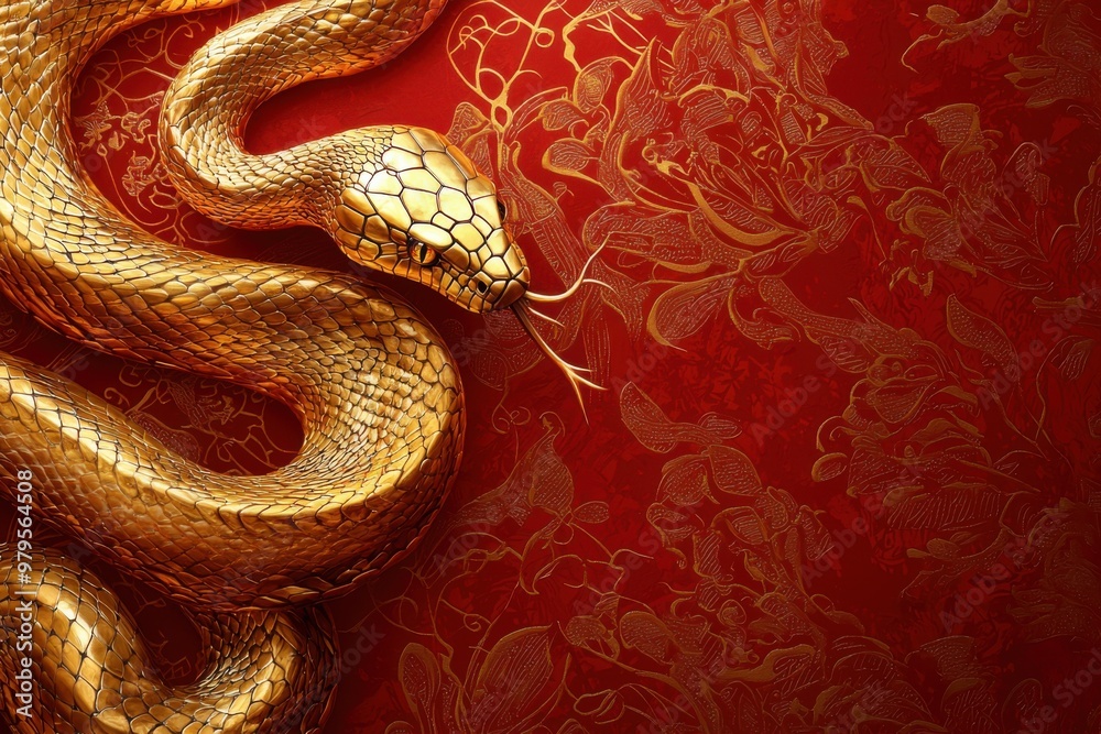 Golden Snake on Red Background. Golden Snake on Red Background.