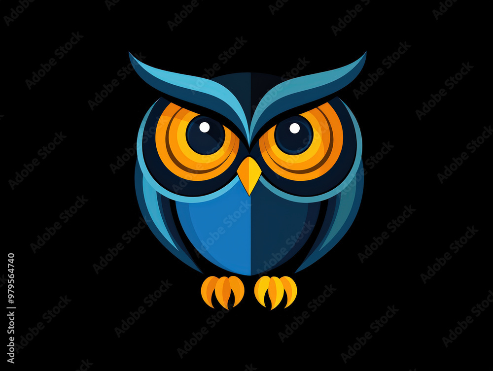 Fototapeta premium Stylized owl logo featuring vibrant eyes and sleek design, perfect for branding or artistic projects. This abstract representation captures essence of wisdom and mystery