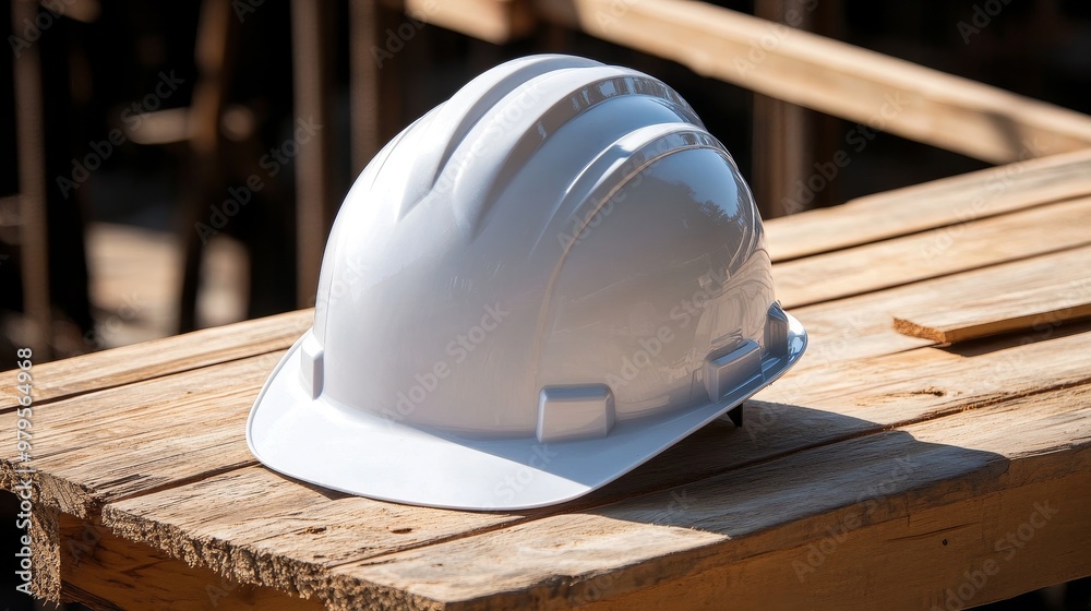 A white hard hat sits atop a wooden surface, symbolizing safety and protection on construction sites. A white hard hat sits atop a wooden surface, symbolizing safety and protection on construction sites.